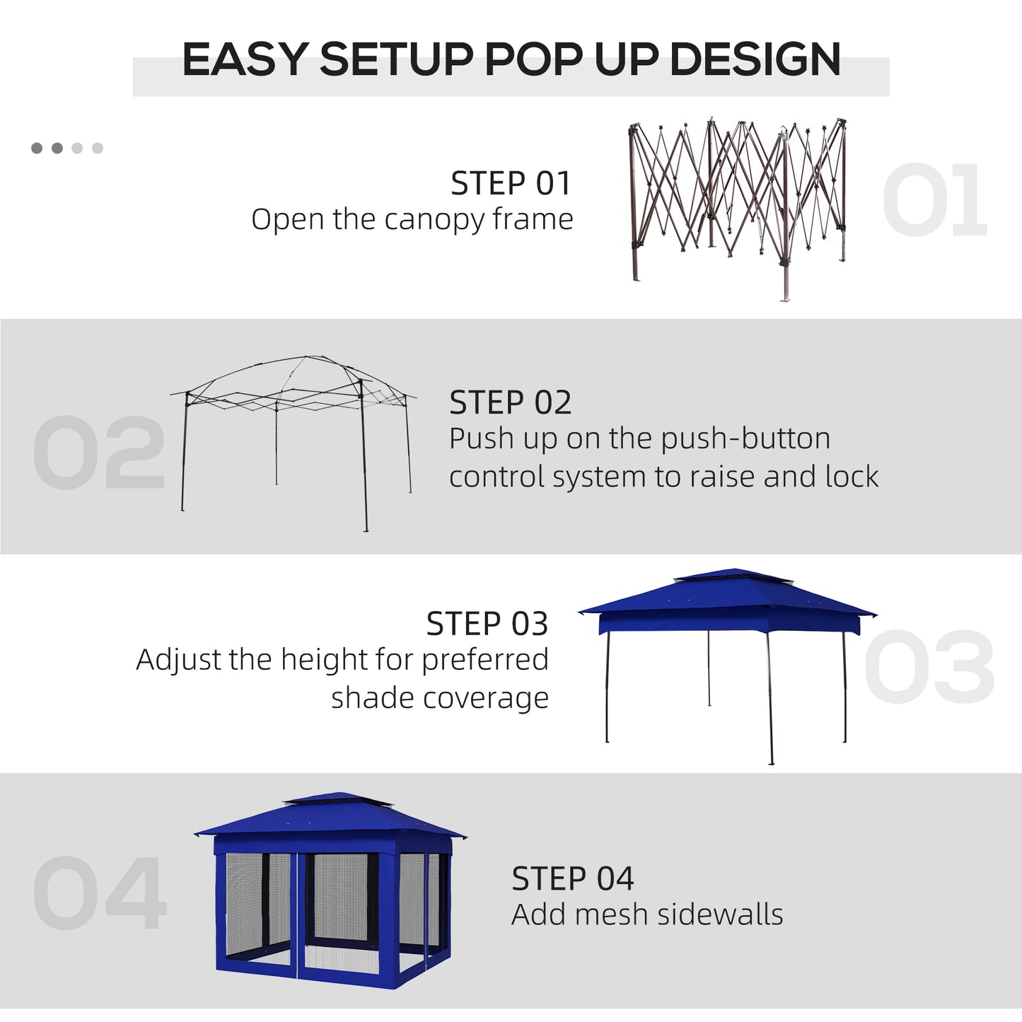 Blue Metal Pop Up Patio Gazebo for Garden or Poolside Shade