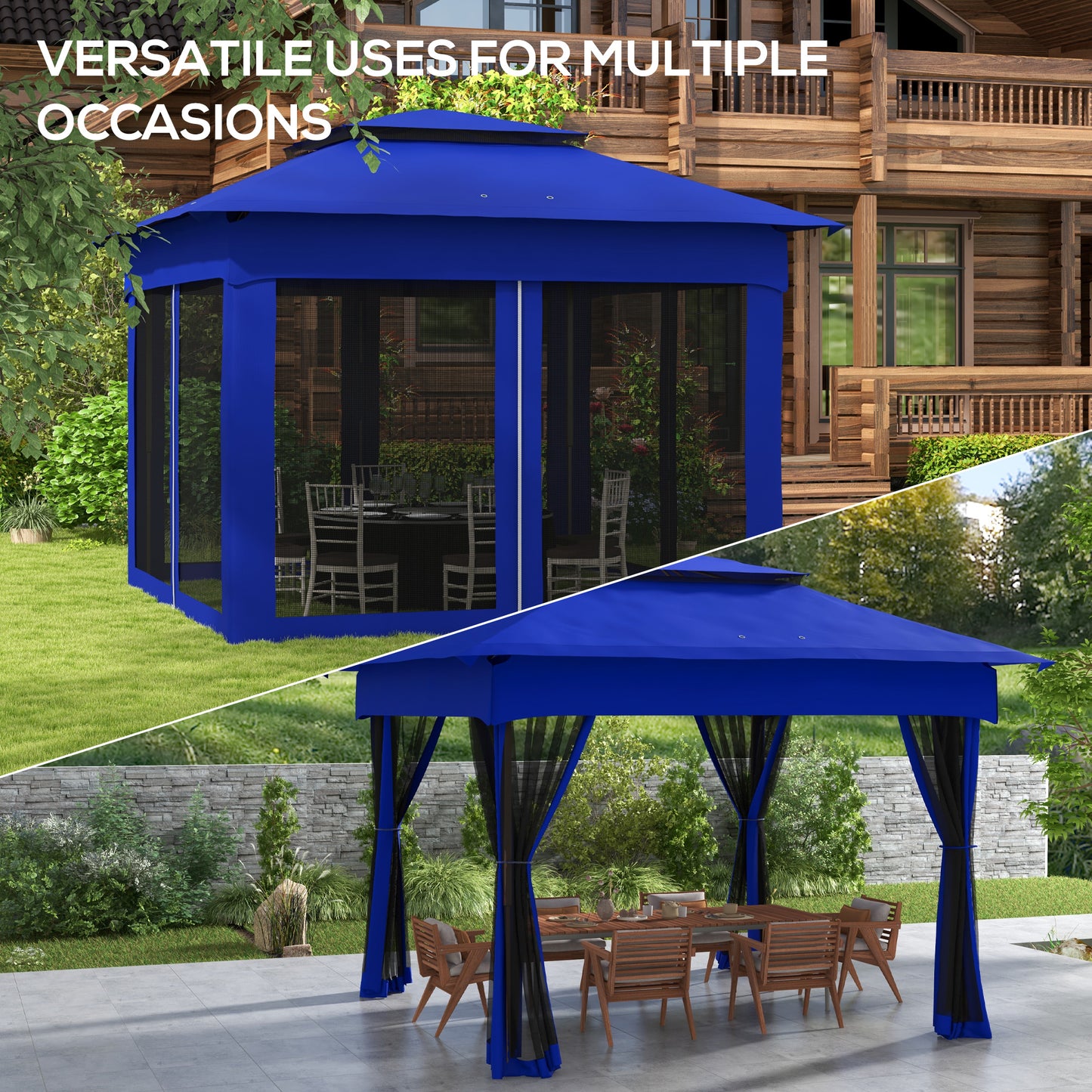 Blue Metal Pop Up Patio Gazebo for Garden or Poolside Shade