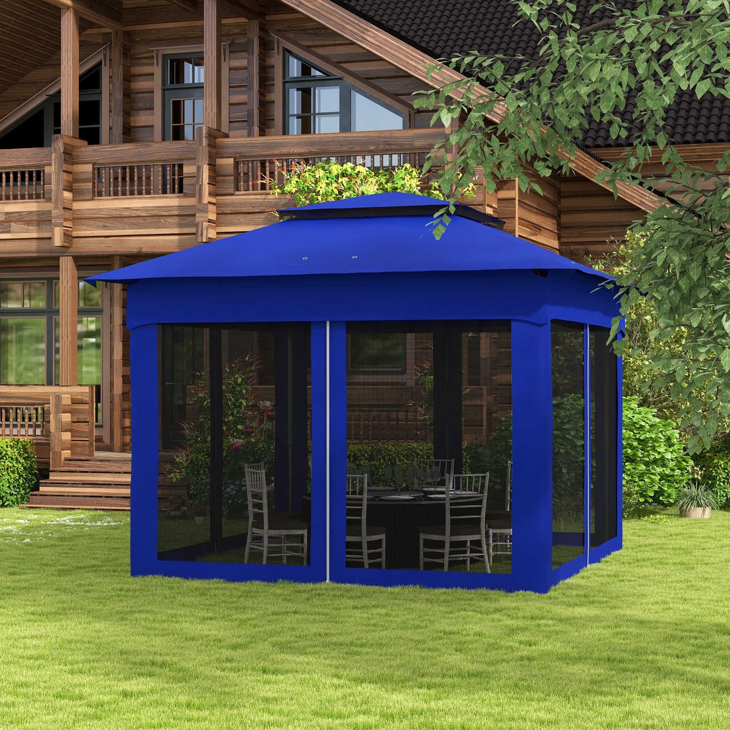Blue Metal Pop Up Patio Gazebo for Garden or Poolside Shade