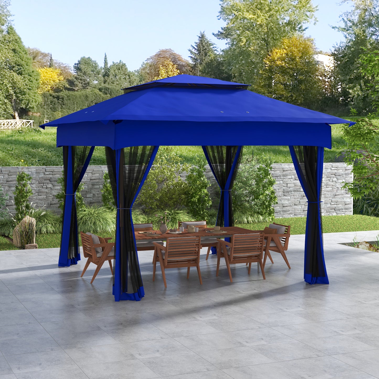 Blue Metal Pop Up Patio Gazebo for Garden or Poolside Shade