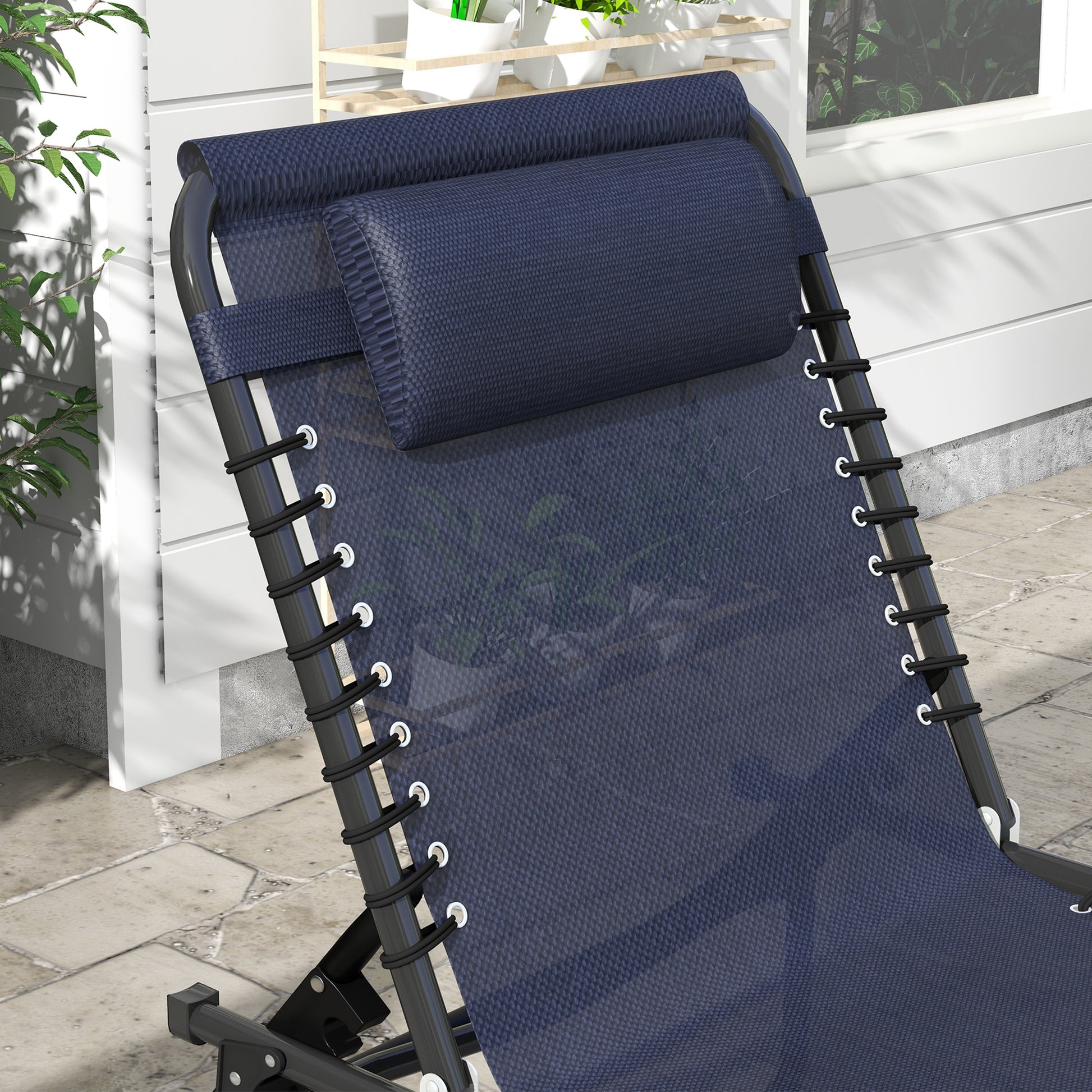 Blue Steel Folding Chaise Lounge - Outdoor Patio Sun Chair