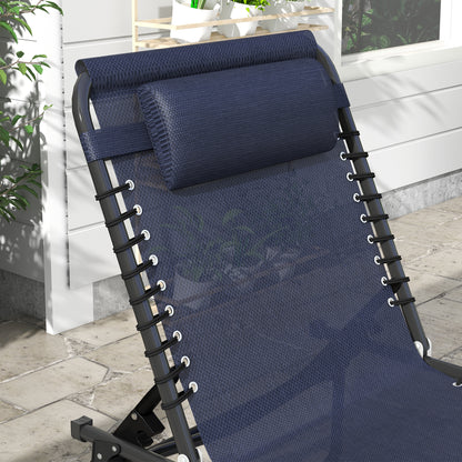 Blue Steel Folding Chaise Lounge - Outdoor Patio Sun Chair