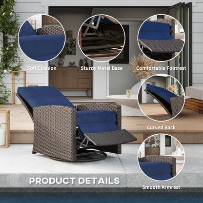 Blue Steel Patio Swivel Recliner - Outdoor Wicker Chair