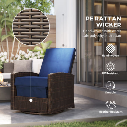Blue Steel Patio Swivel Recliner - Outdoor Wicker Chair