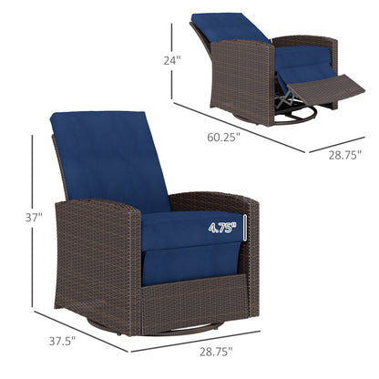 Blue Steel Patio Swivel Recliner - Outdoor Wicker Chair