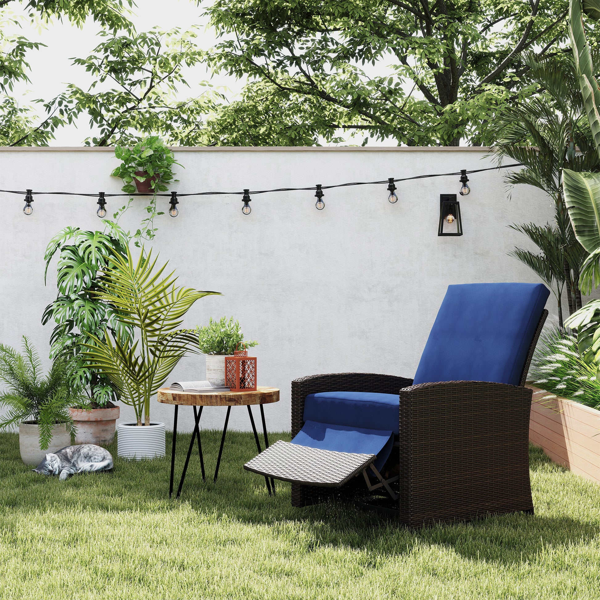 Blue Steel Patio Swivel Recliner - Outdoor Wicker Chair