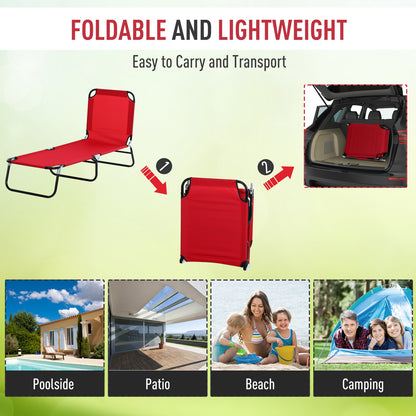Red Steel Folding Chaise Lounge - Outdoor Patio Seating