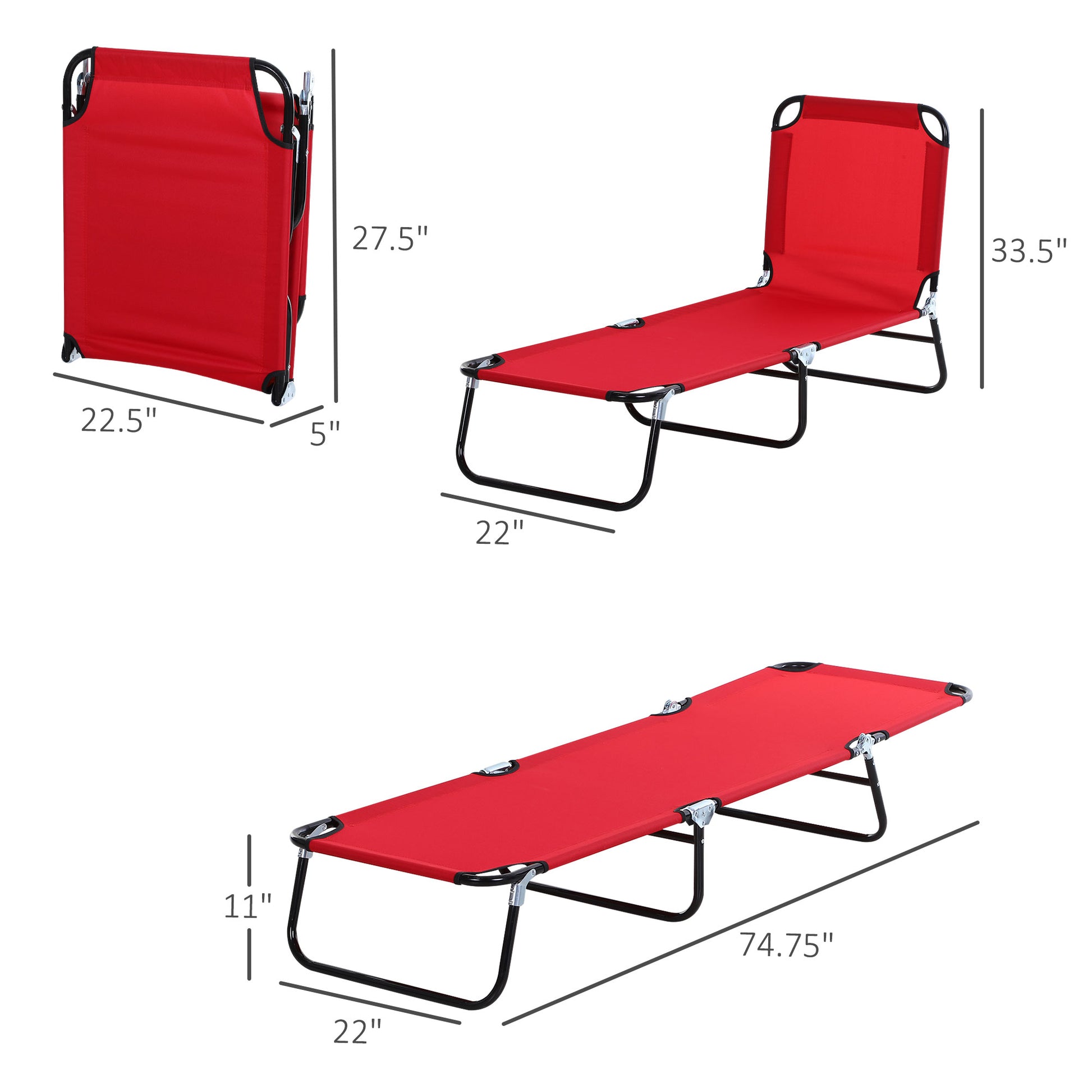 Red Steel Folding Chaise Lounge - Outdoor Patio Seating