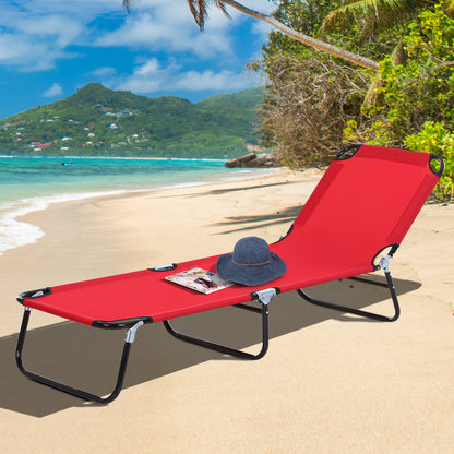 Red Steel Folding Chaise Lounge - Outdoor Patio Seating