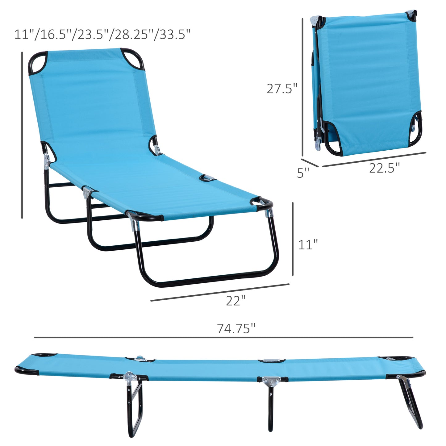 Blue Steel Outdoor Lounge Chair for Poolside Relaxation and Patio Use