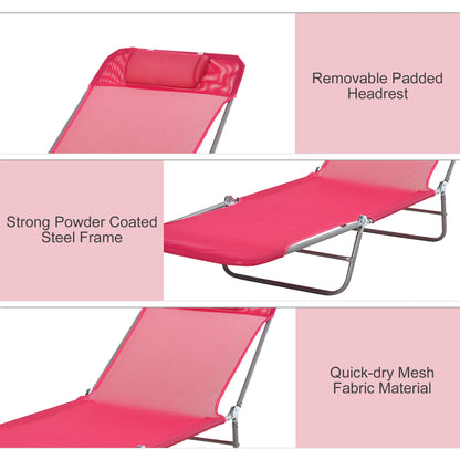 Pink Steel Folding Chaise Lounge Chair - Outdoor Pool Sun Chair