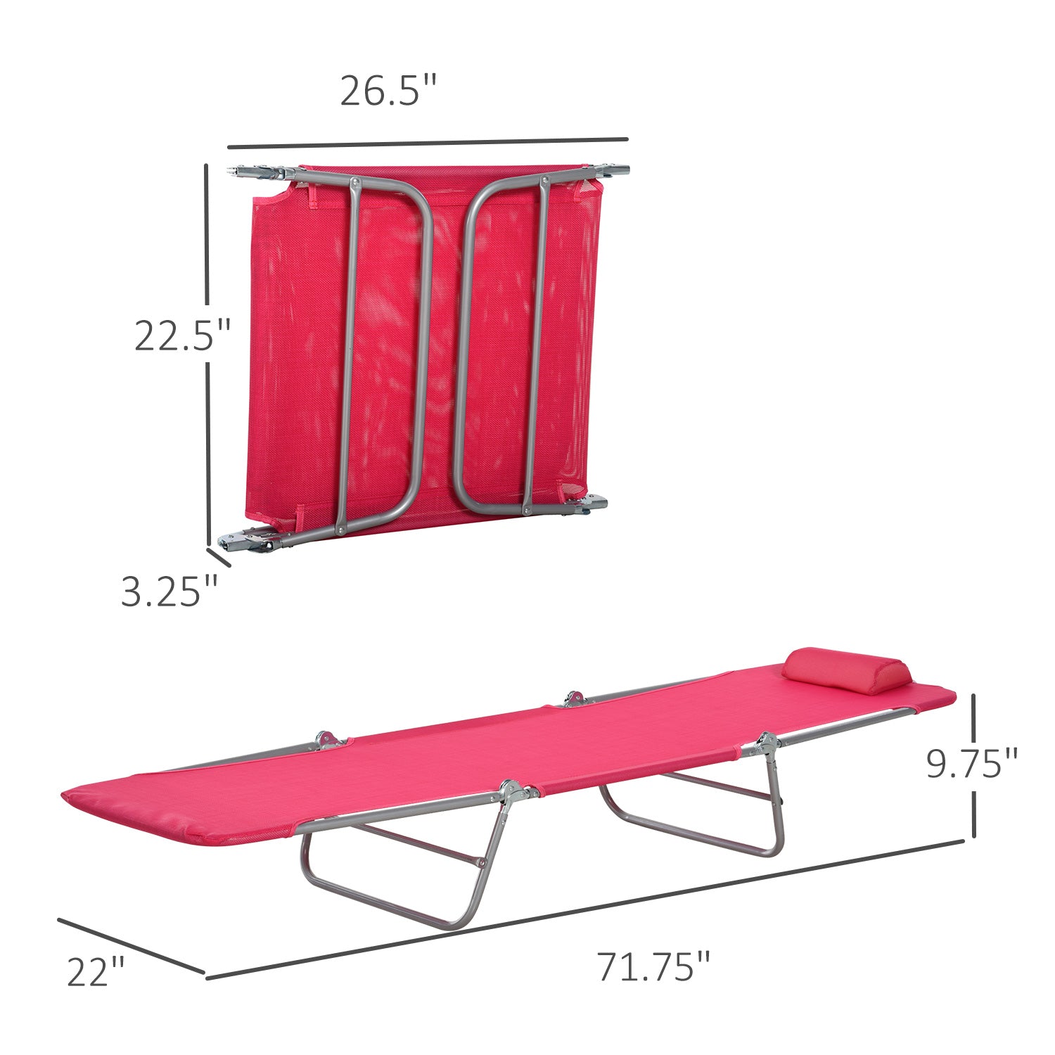 Pink Steel Folding Chaise Lounge Chair - Outdoor Pool Sun Chair
