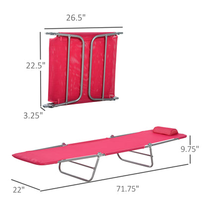 Pink Steel Folding Chaise Lounge Chair - Outdoor Pool Sun Chair