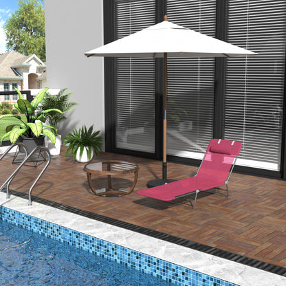 Pink Steel Folding Chaise Lounge Chair - Outdoor Pool Sun Chair
