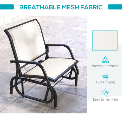 Cream White Steel Patio Glider Chair - Outdoor Rocking Swing