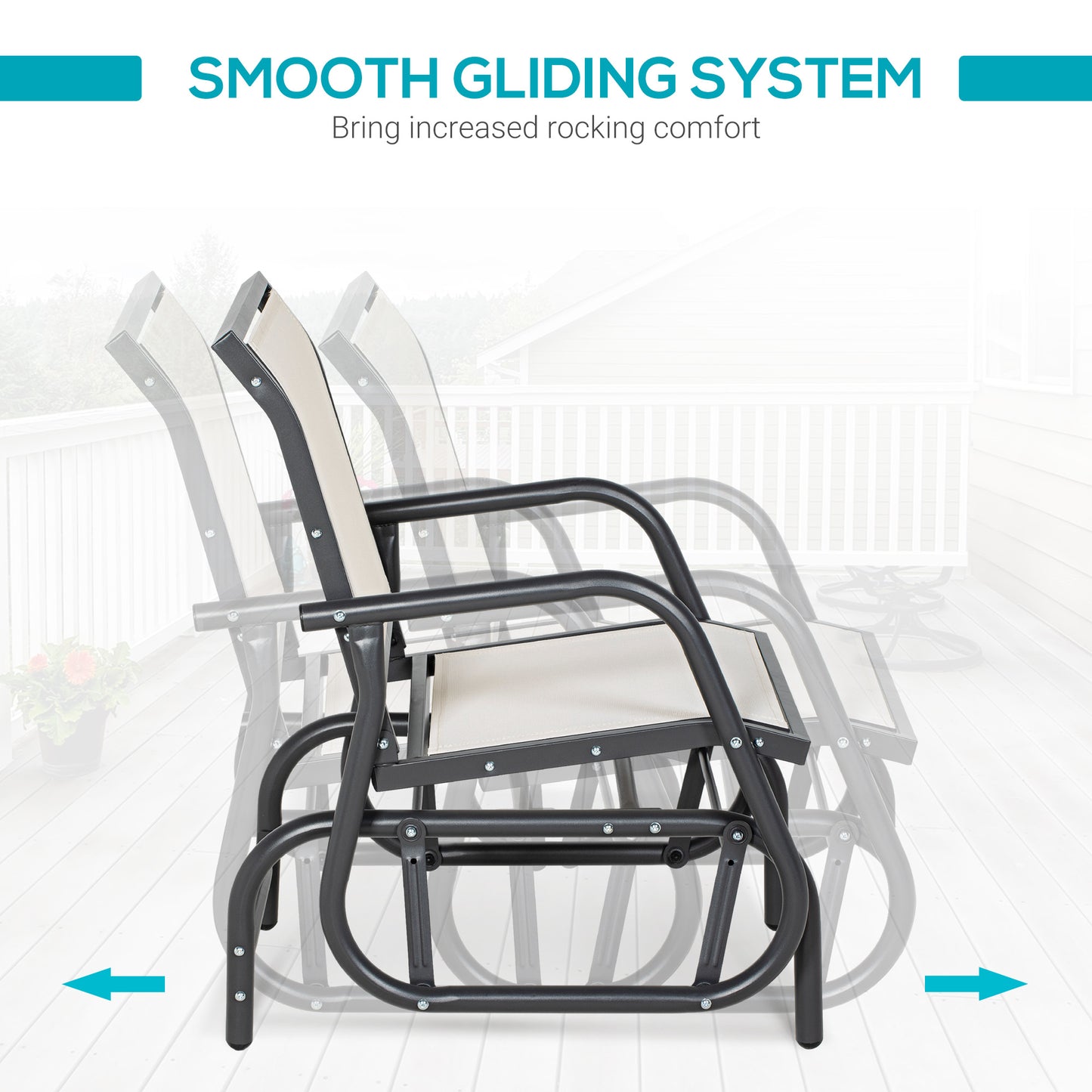 Cream White Steel Patio Glider Chair - Outdoor Rocking Swing