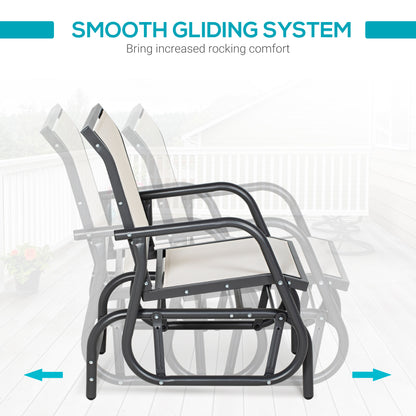 Cream White Steel Patio Glider Chair - Outdoor Rocking Swing