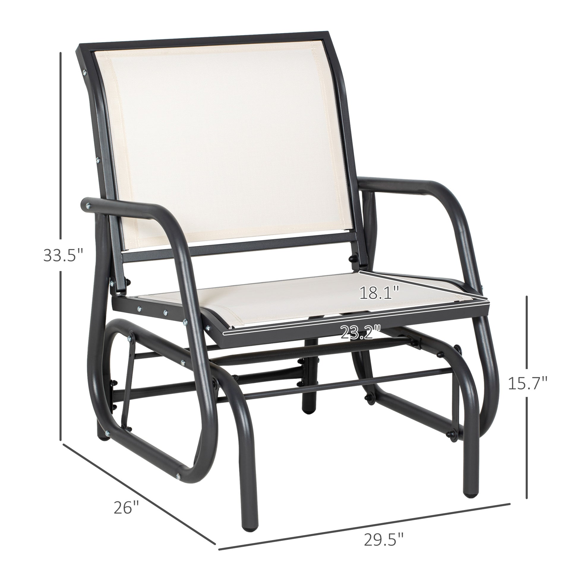 Cream White Steel Patio Glider Chair - Outdoor Rocking Swing
