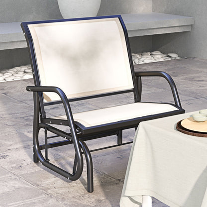 Cream White Steel Patio Glider Chair - Outdoor Rocking Swing