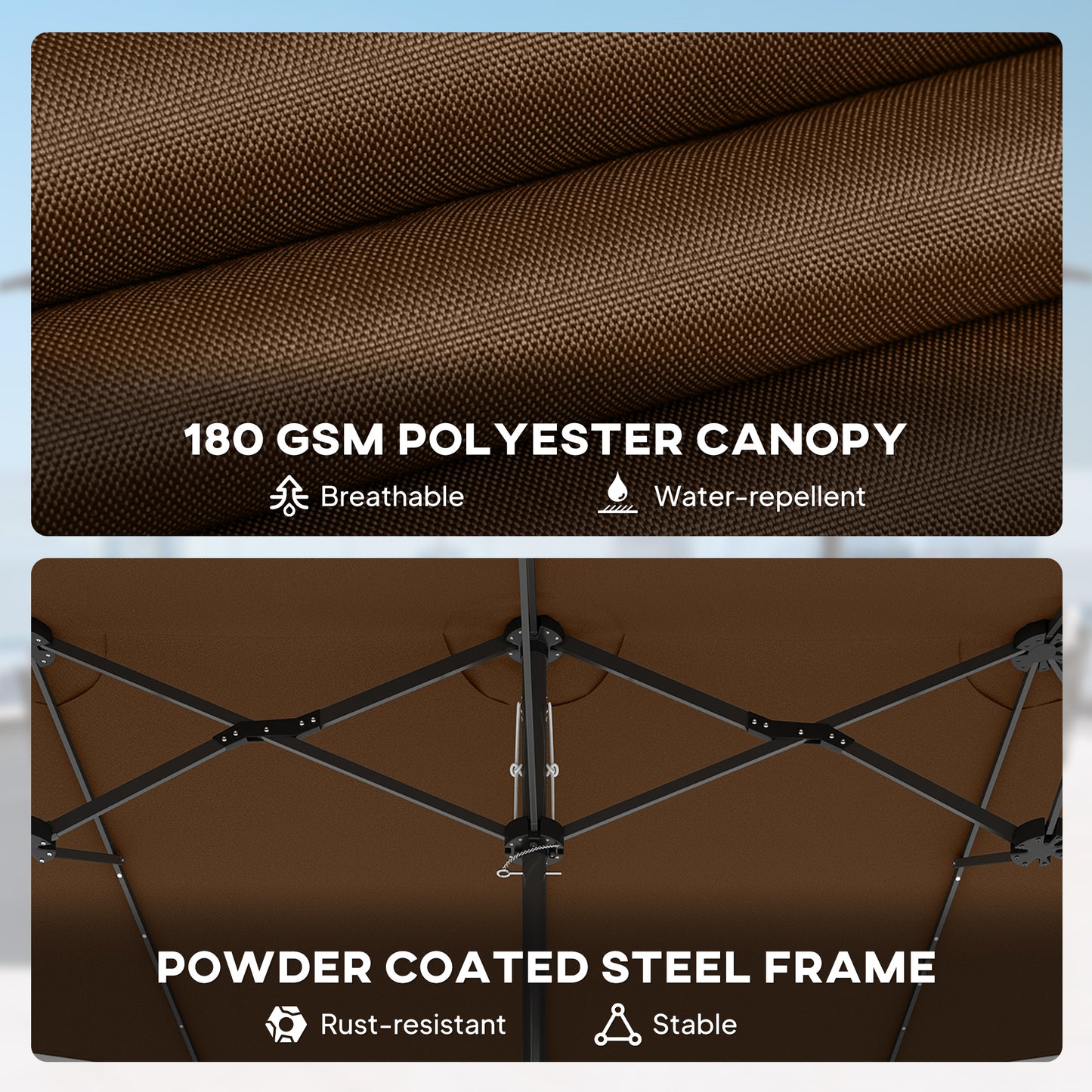 14.8ft Coffee Polyester Solar Umbrella - Outdoor Garden Shade