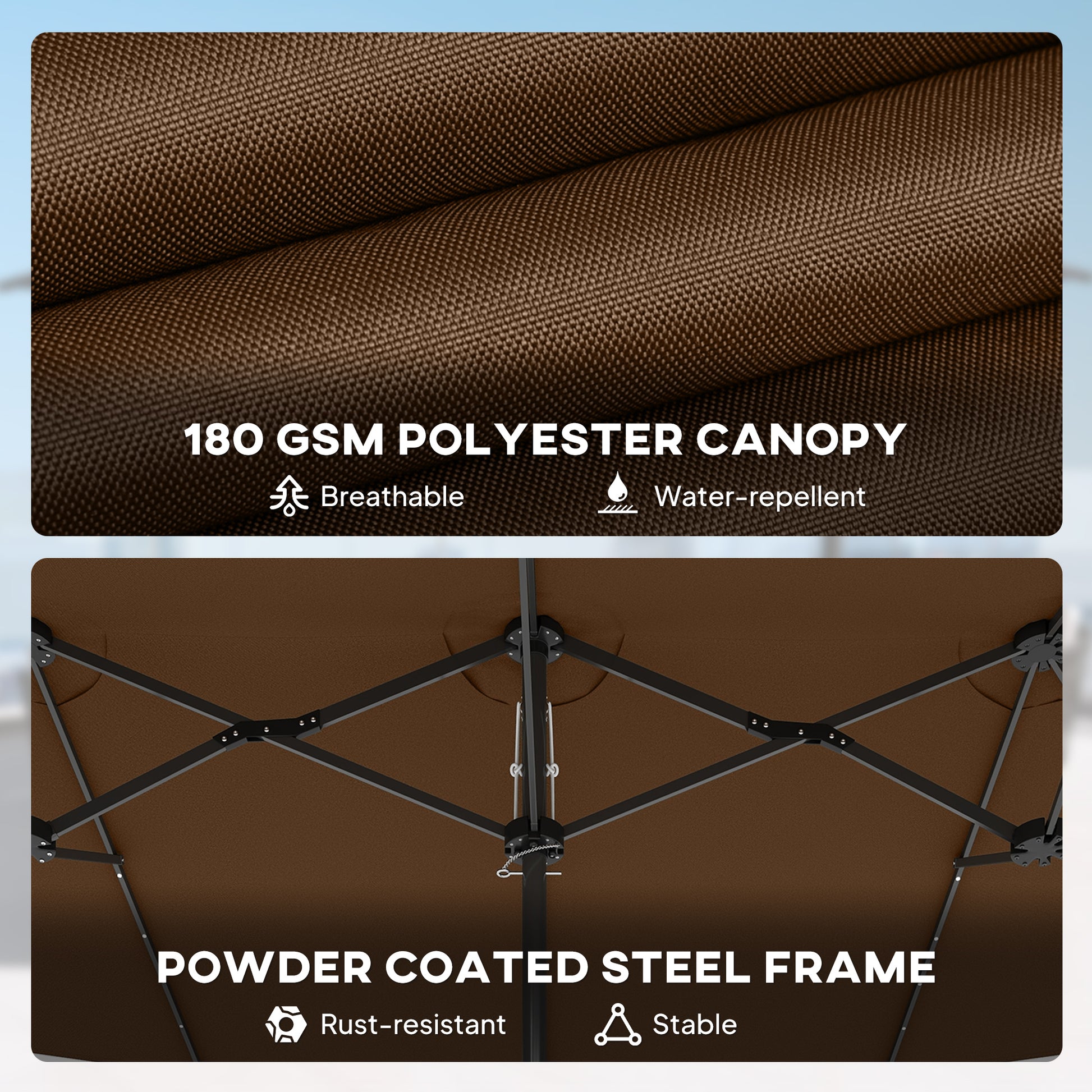 14.8ft Coffee Polyester Solar Umbrella - Outdoor Garden Shade