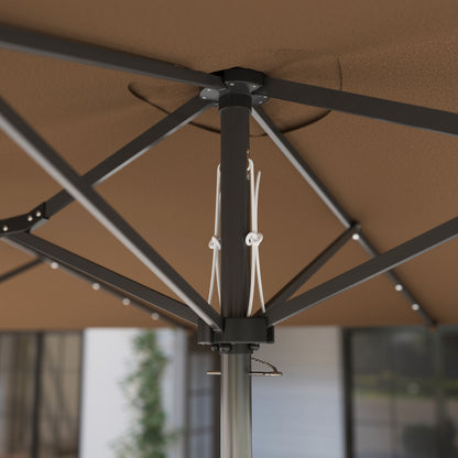 14.8ft Coffee Polyester Solar Umbrella - Outdoor Garden Shade