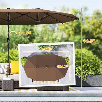 14.8ft Coffee Polyester Solar Umbrella - Outdoor Garden Shade