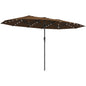 Outsunny Double-Sided Sun Umbrella, Outdoor Garden Parasol, Patio Sun Shade with LED Solar Light, Coffee