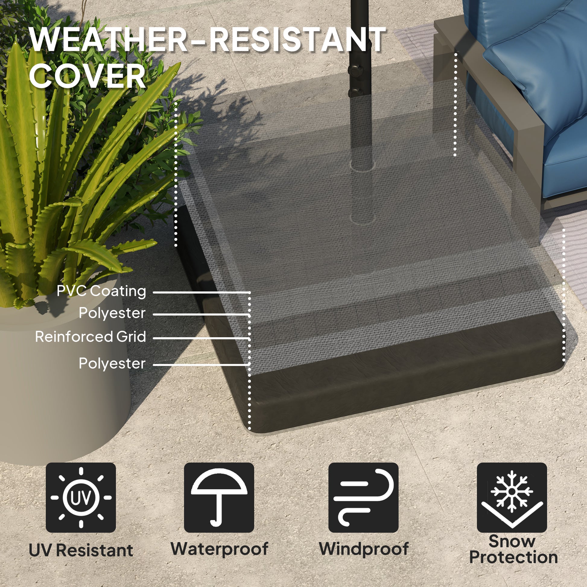 Heavy Duty Outdoor Umbrella Base Weights - 4 Piece Set, Weather-Resistant Cover for