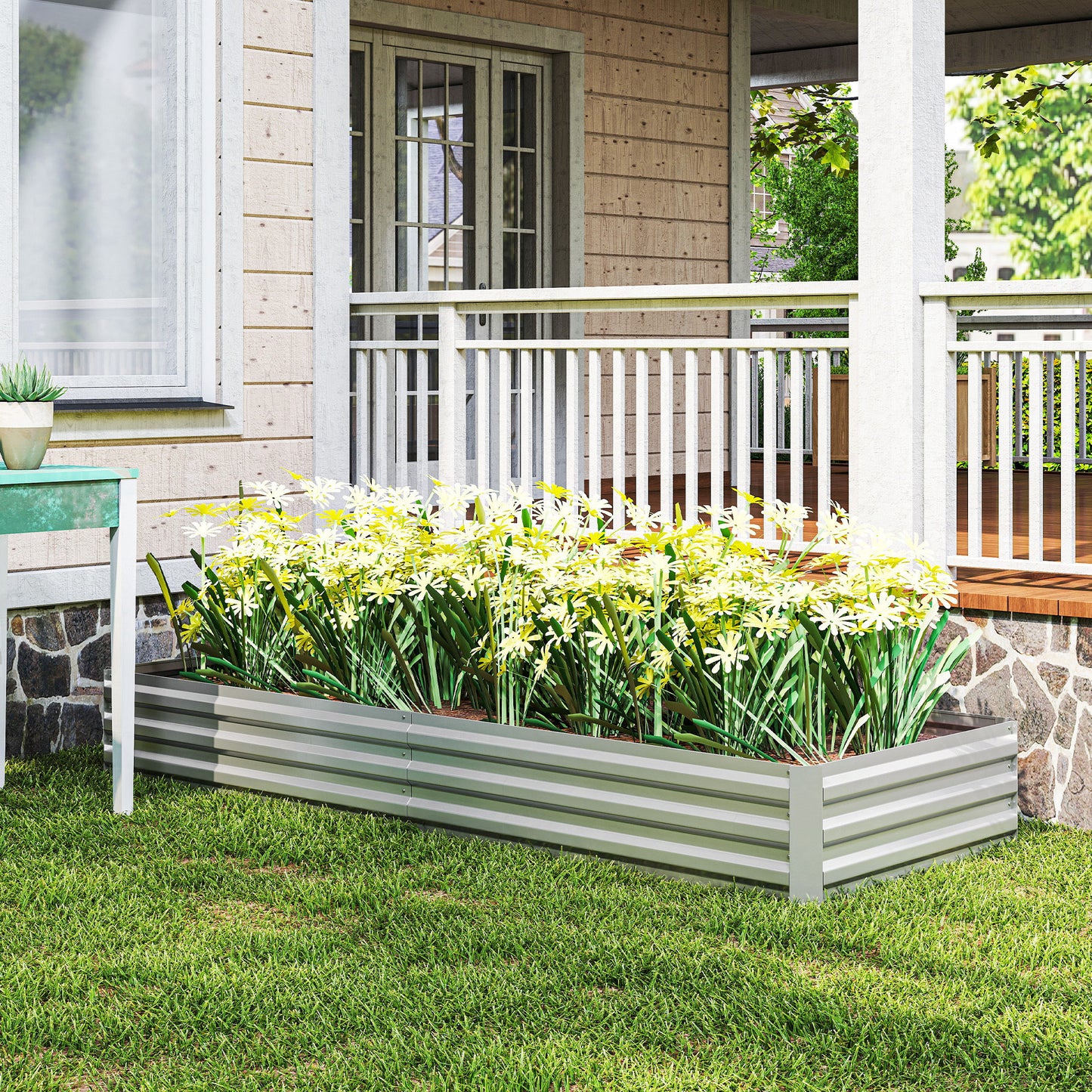 Silver Steel Raised Garden Bed for Outdoor Gardening and Patio Use