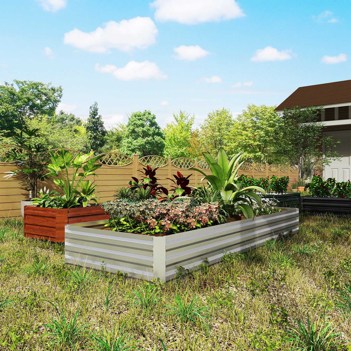 Silver Steel Raised Garden Bed for Outdoor Gardening and Patio Use