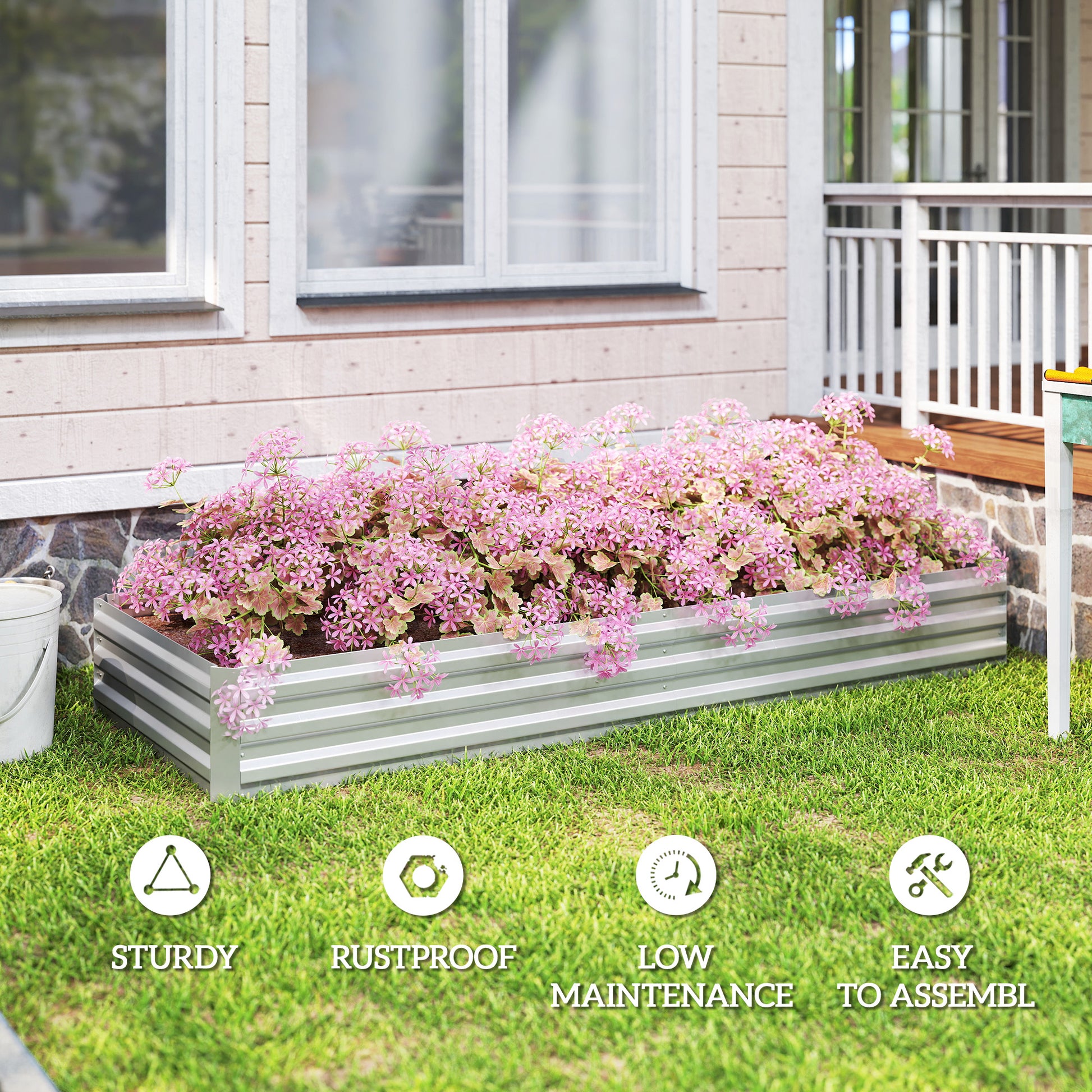 Silver Steel Raised Garden Bed for Outdoor Gardening and Patio Use