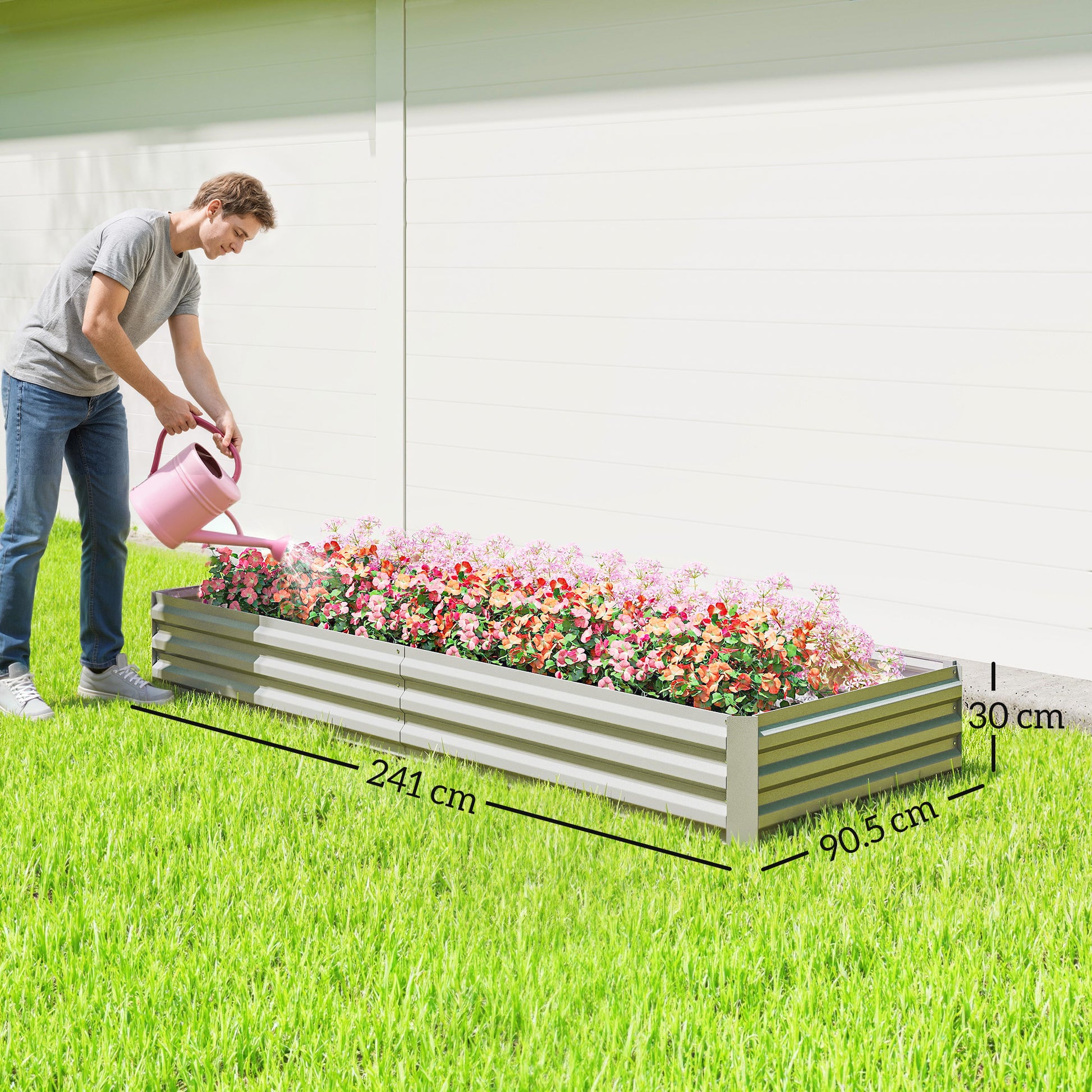 Silver Steel Raised Garden Bed for Outdoor Gardening and Patio Use