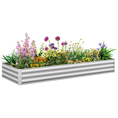 Outsunny 95" x 36" x 12" Galvanized Raised Garden Bed, Metal Elevated Planter Box, Easy DIY and Cleaning for Growing Flowers, Herbs, Silver