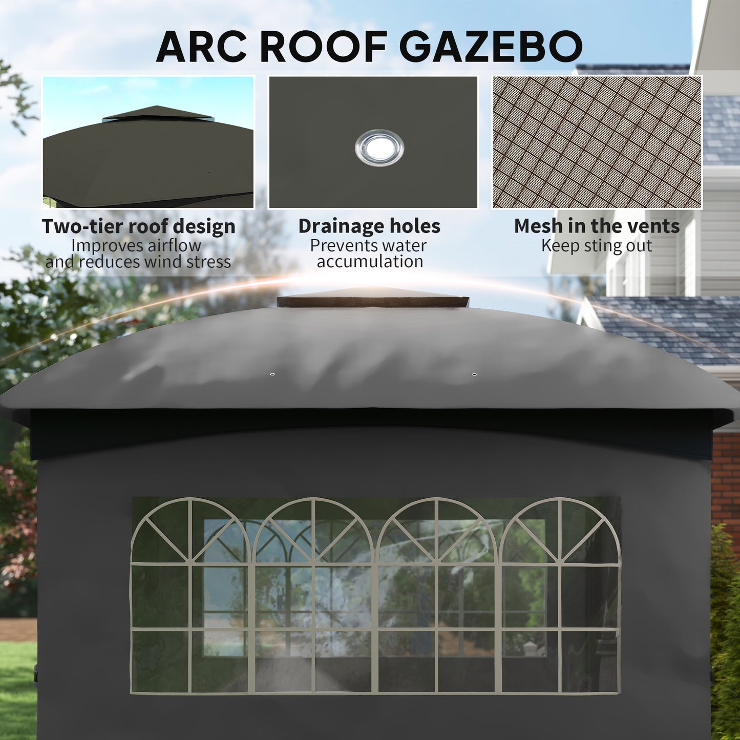 Dark Grey Steel Outdoor Gazebo for Garden Patio Poolside Shade