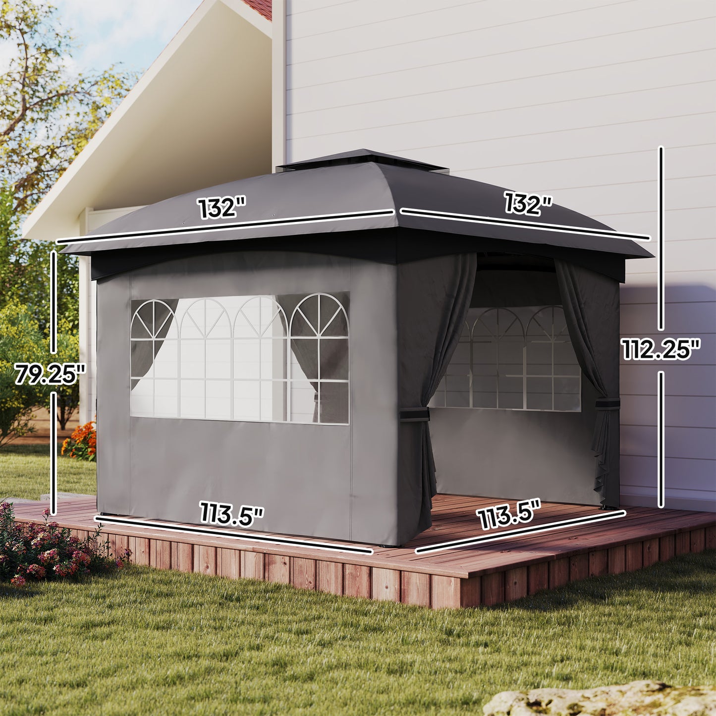 Dark Grey Steel Outdoor Gazebo for Garden Patio Poolside Shade