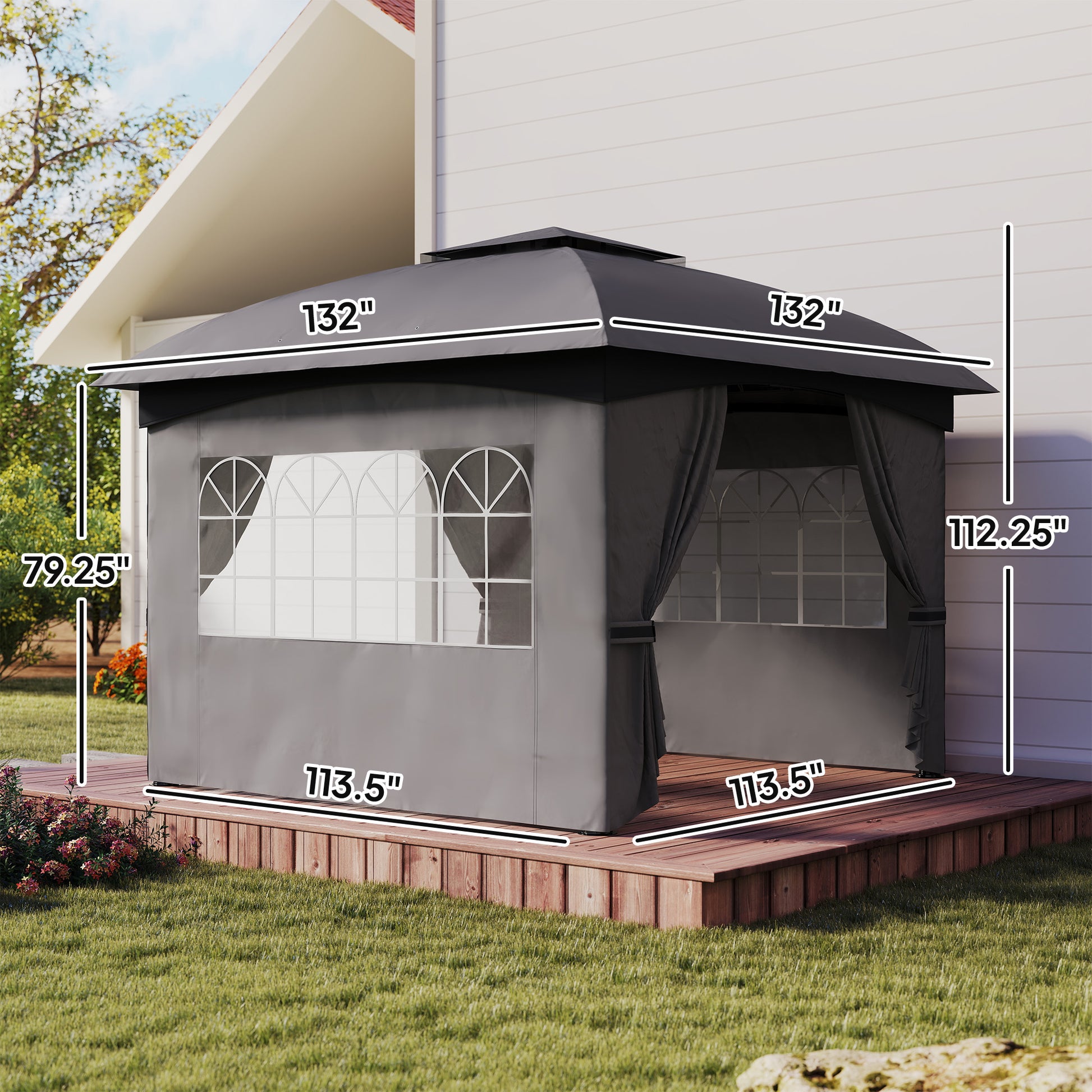 Dark Grey Steel Outdoor Gazebo for Garden Patio Poolside Shade