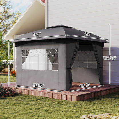 Dark Grey Steel Outdoor Gazebo for Garden Patio Poolside Shade