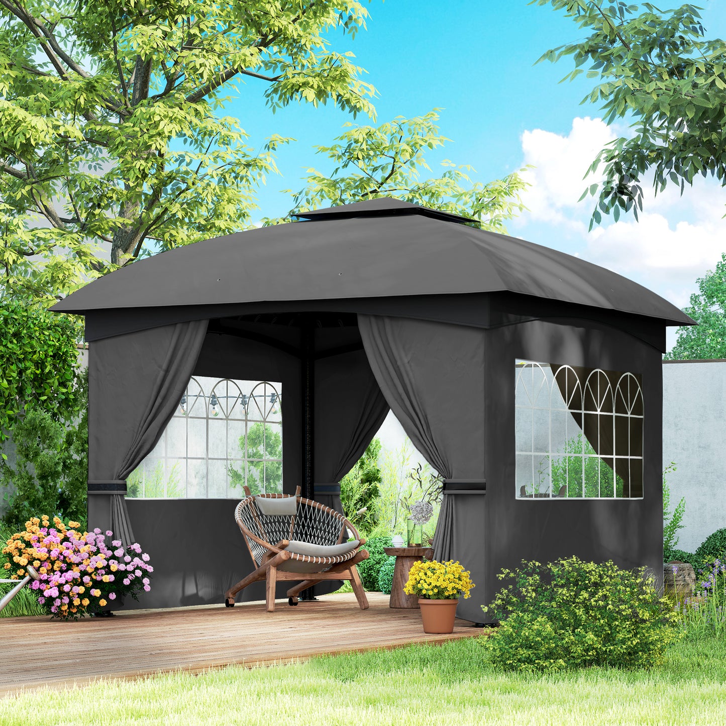 Dark Grey Steel Outdoor Gazebo for Garden Patio Poolside Shade