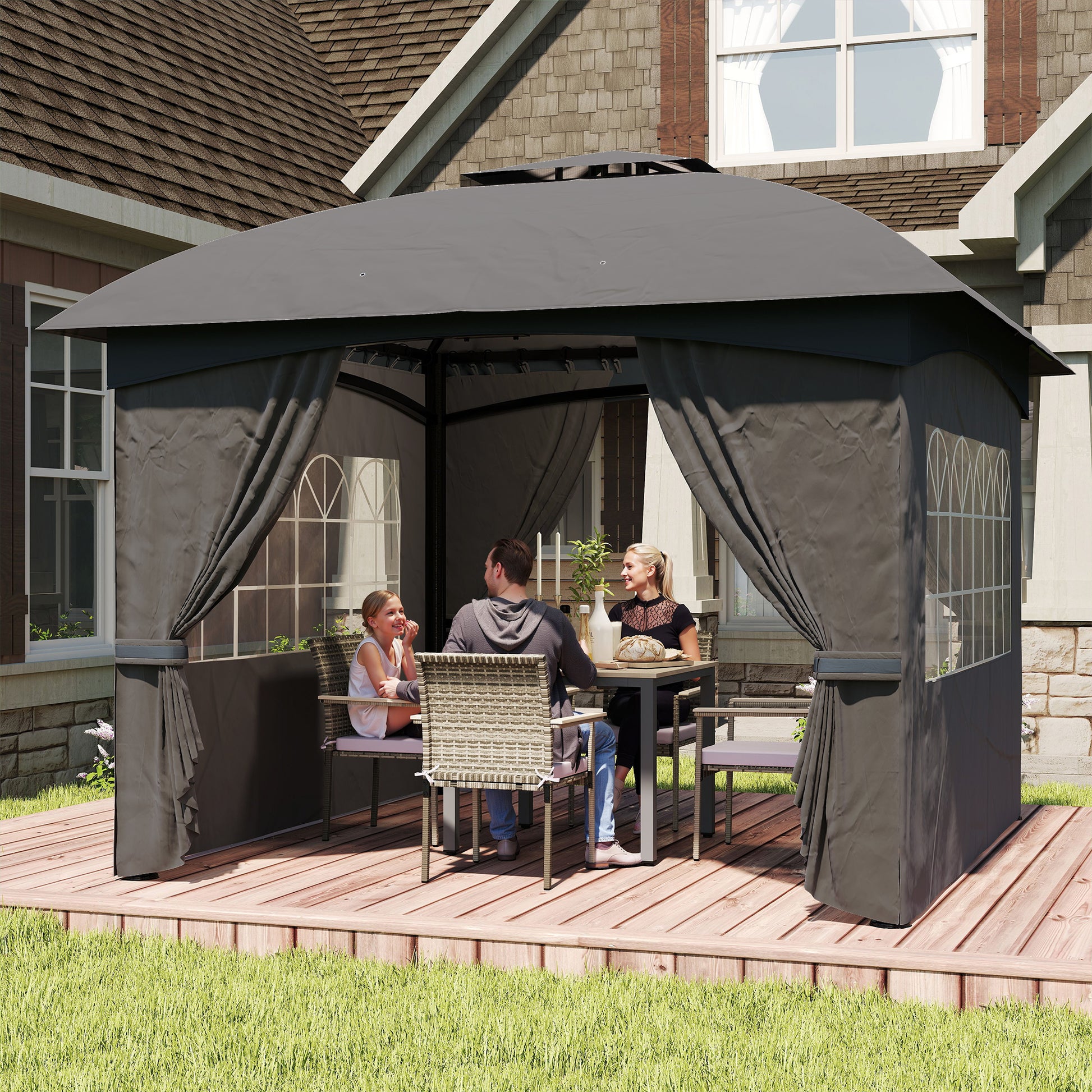 Dark Grey Steel Outdoor Gazebo for Garden Patio Poolside Shade