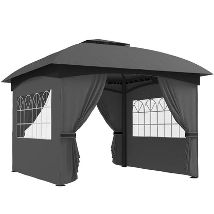 Outsunny 11' x 11' Outdoor Patio Gazebo with Curtains, Church Windows, Galvanized Steel Frame for Lawn, Backyard and Deck, Dark Gray