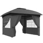 Outsunny 11' x 11' Outdoor Patio Gazebo with Curtains, Church Windows, Galvanized Steel Frame for Lawn, Backyard and Deck, Dark Gray