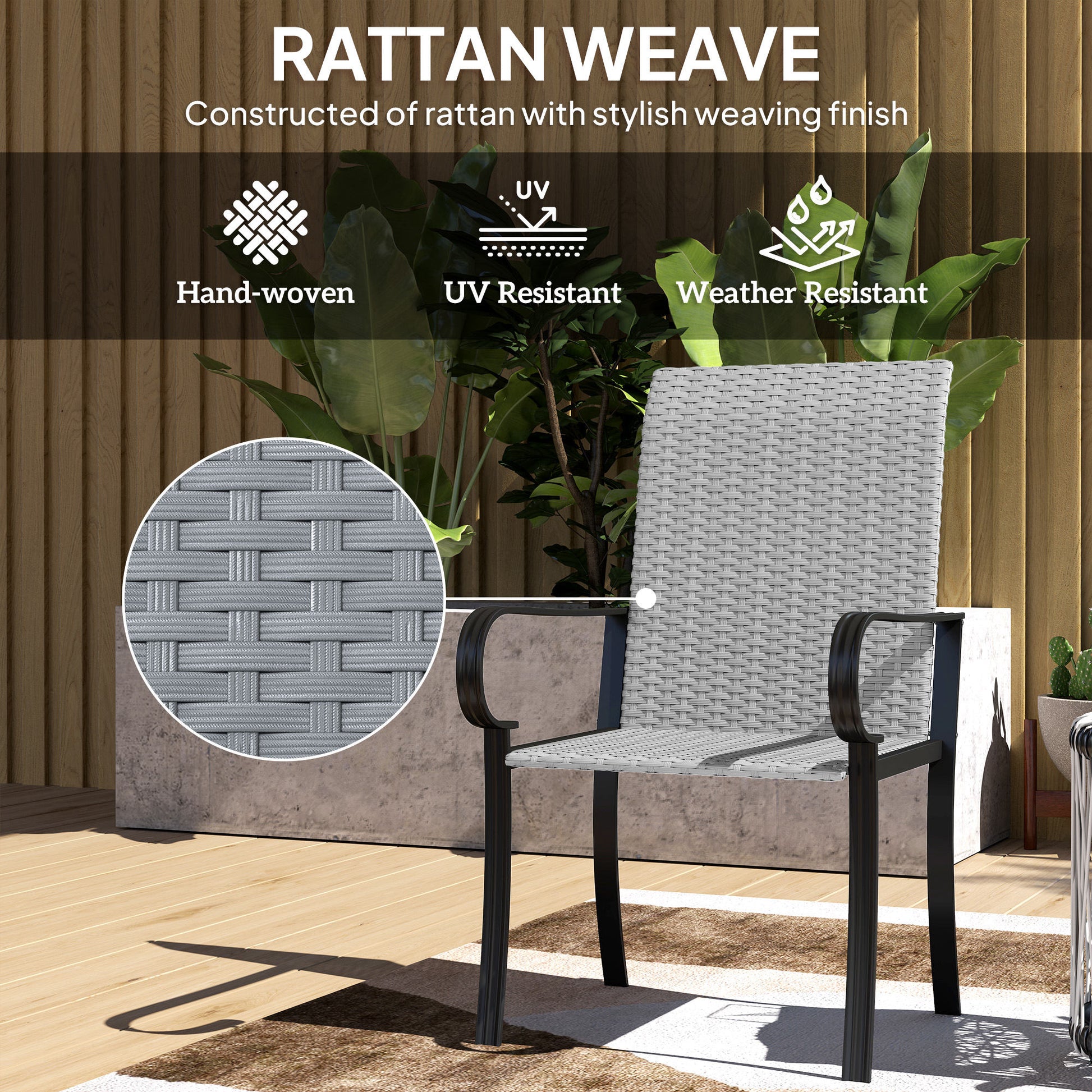 Gray Rattan Patio Dining Chairs - 4 Piece Set
