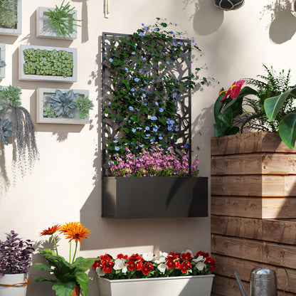 Black Metal Raised Garden Bed with Privacy Panel for Garden Patio