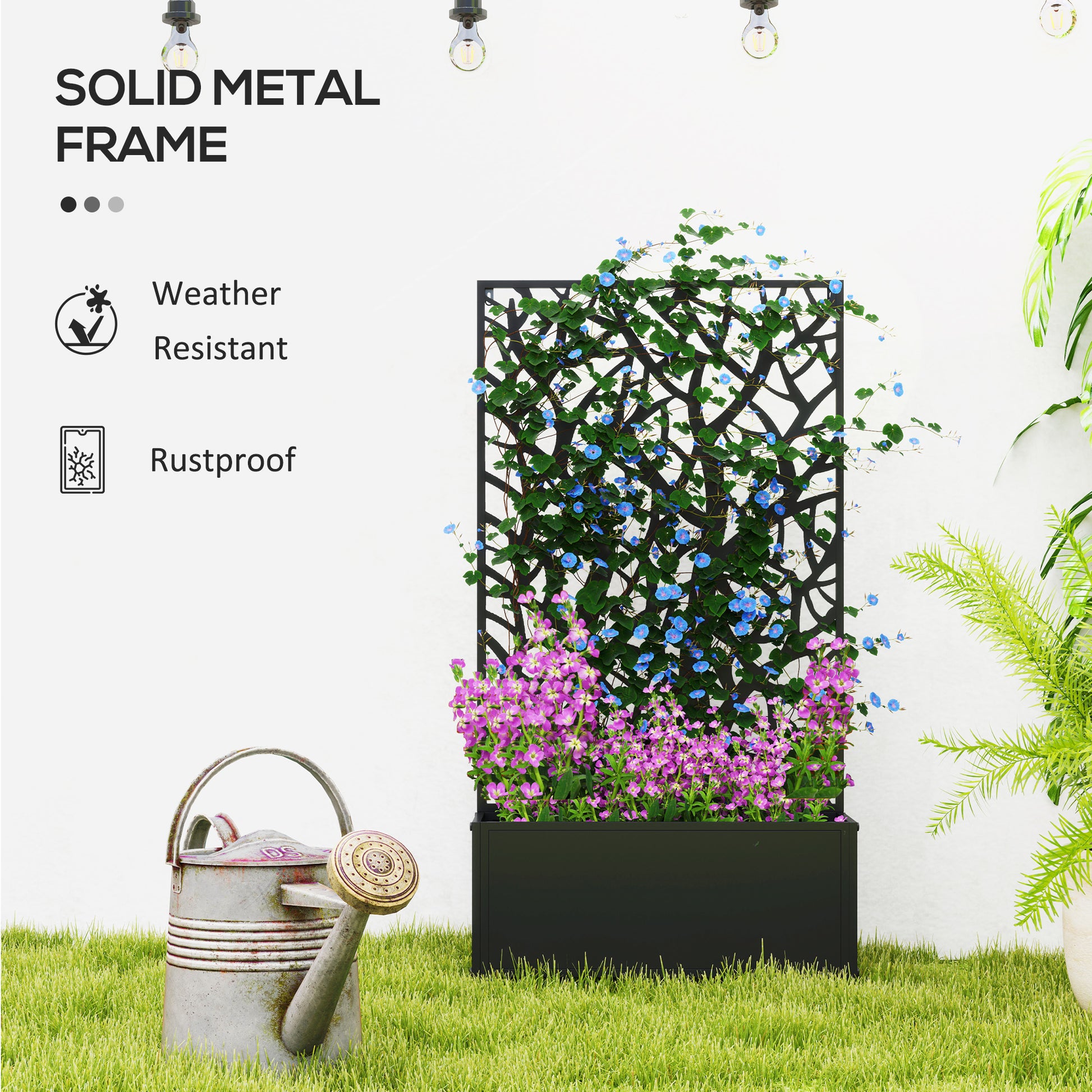 Black Metal Raised Garden Bed with Privacy Panel for Garden Patio