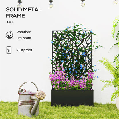 Black Metal Raised Garden Bed with Privacy Panel for Garden Patio