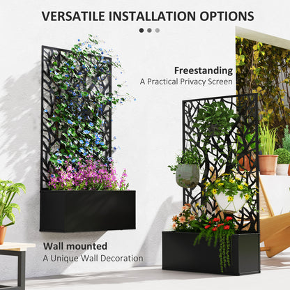 Black Metal Raised Garden Bed with Privacy Panel for Garden Patio