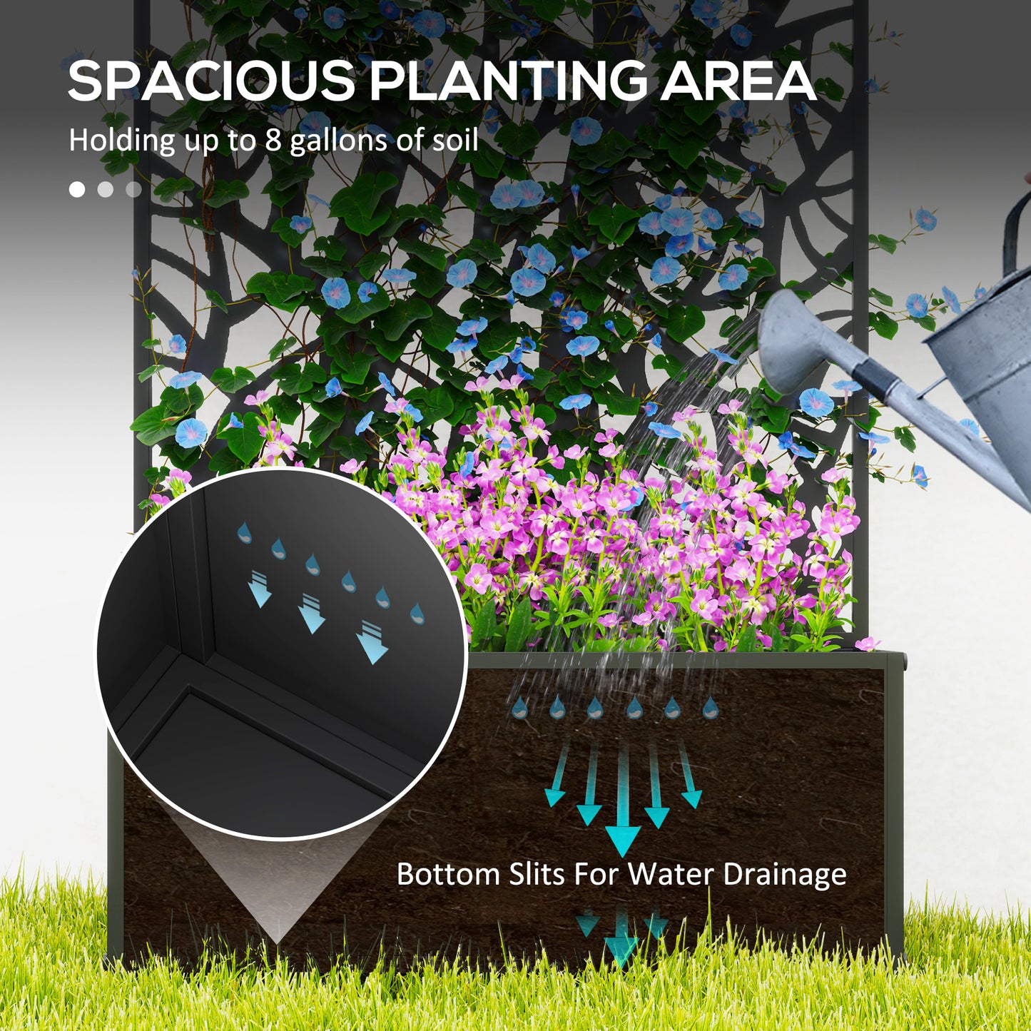 Black Metal Raised Garden Bed with Privacy Panel for Garden Patio