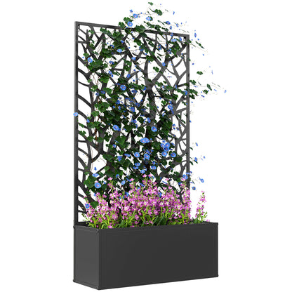Outsunny Metal Raised Garden Bed with Trellis, Freestanding or Wall Mounted Raised Flower Bed with Privacy Panel for Garden, Patio, Balcony