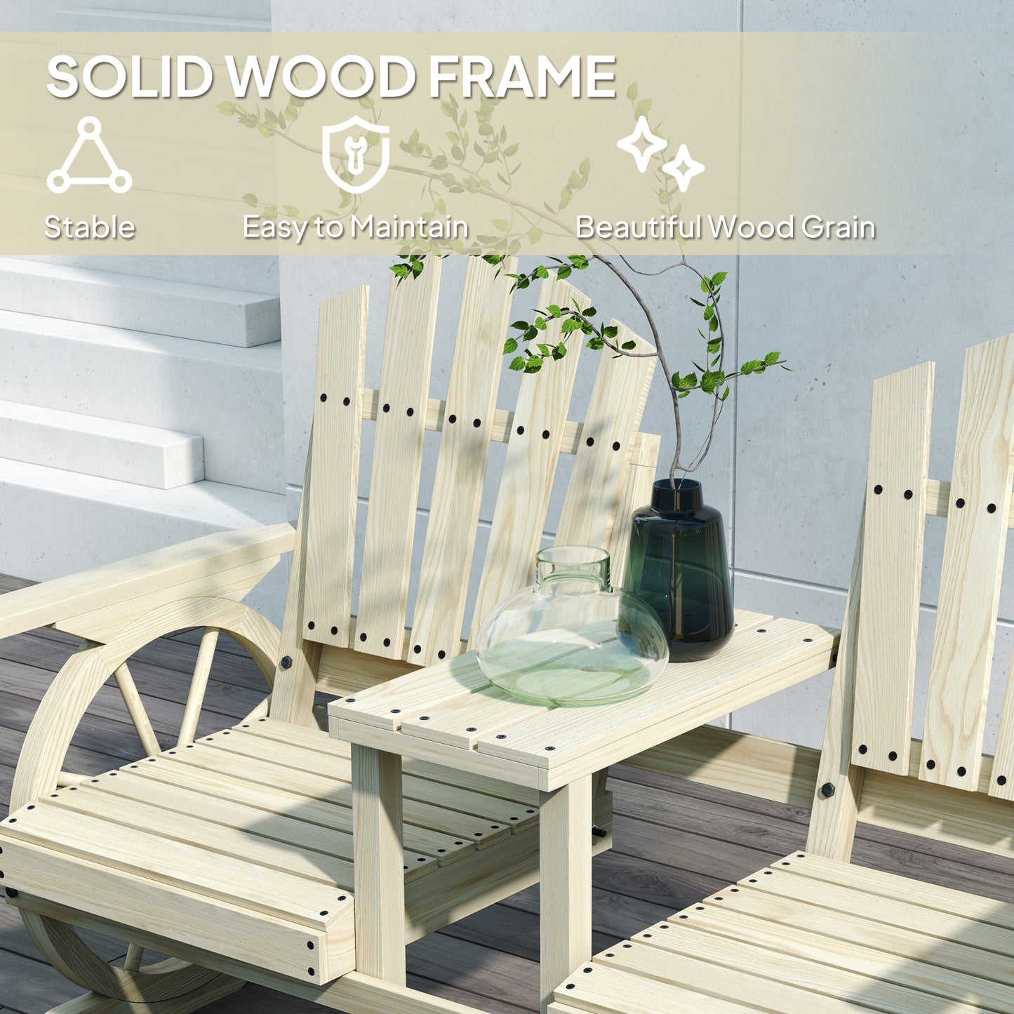 Rustic Wood Garden Bench with Table for Patio Seating and Storage